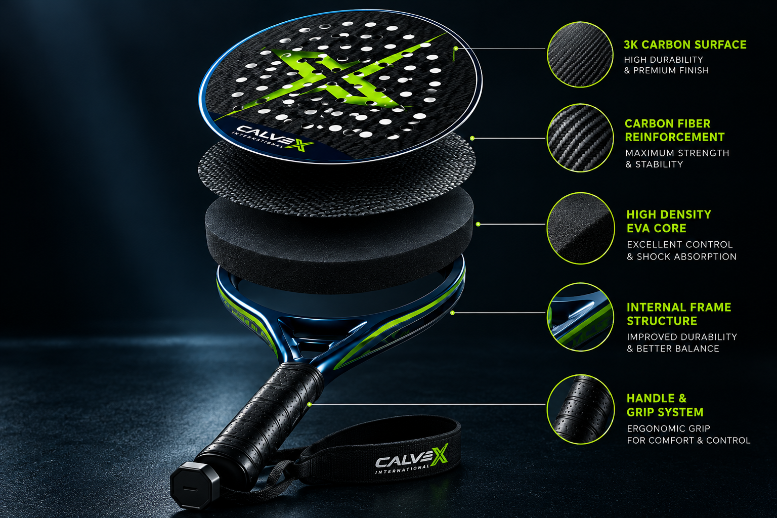 Futuristic Exploded Padel Racket Infographic